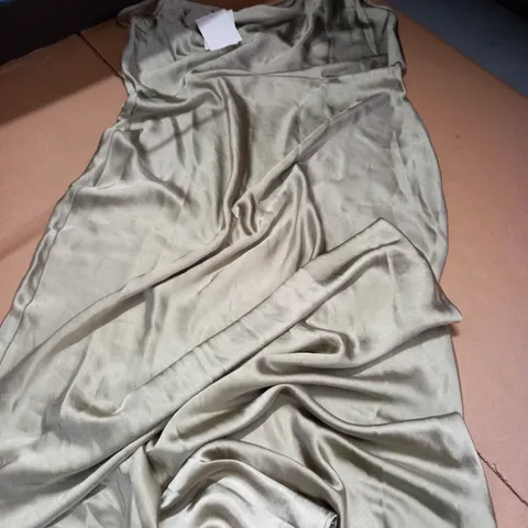 PRETTY LAVISH OLIVE SATIN BRIDESMAID MAXI DRESS - SIZE 12