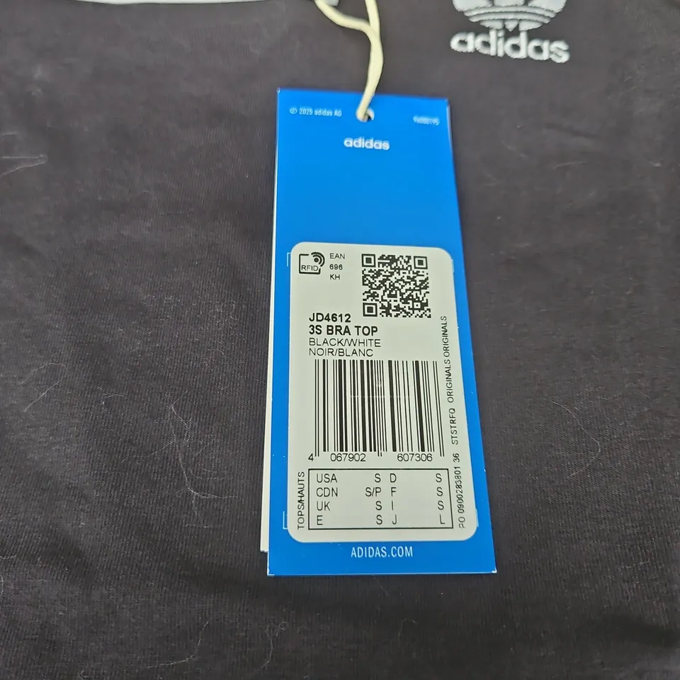 ADIDAS ORIGINALS 3 STRIPE BRA TOP – BLACK/WHITE – WOMEN'S SIZE S