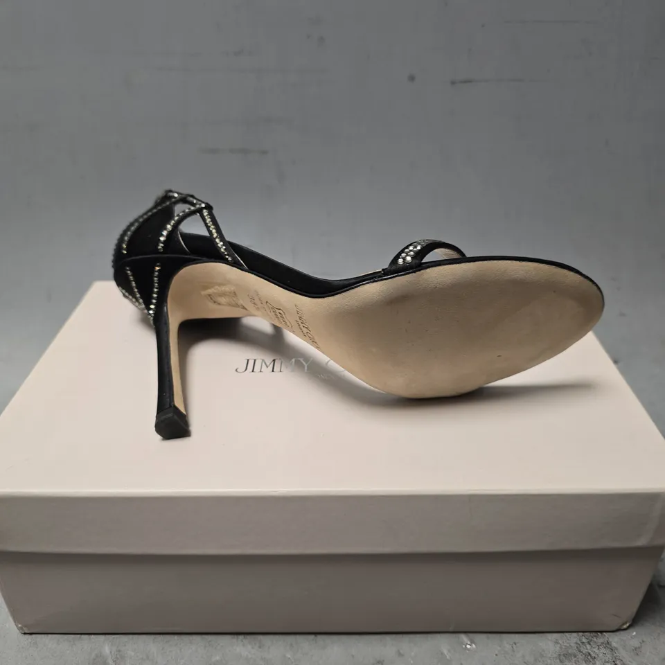 BOXED JIMMY CHOO SILK SATIN BLACK HEELS - SIZE 38 1/2