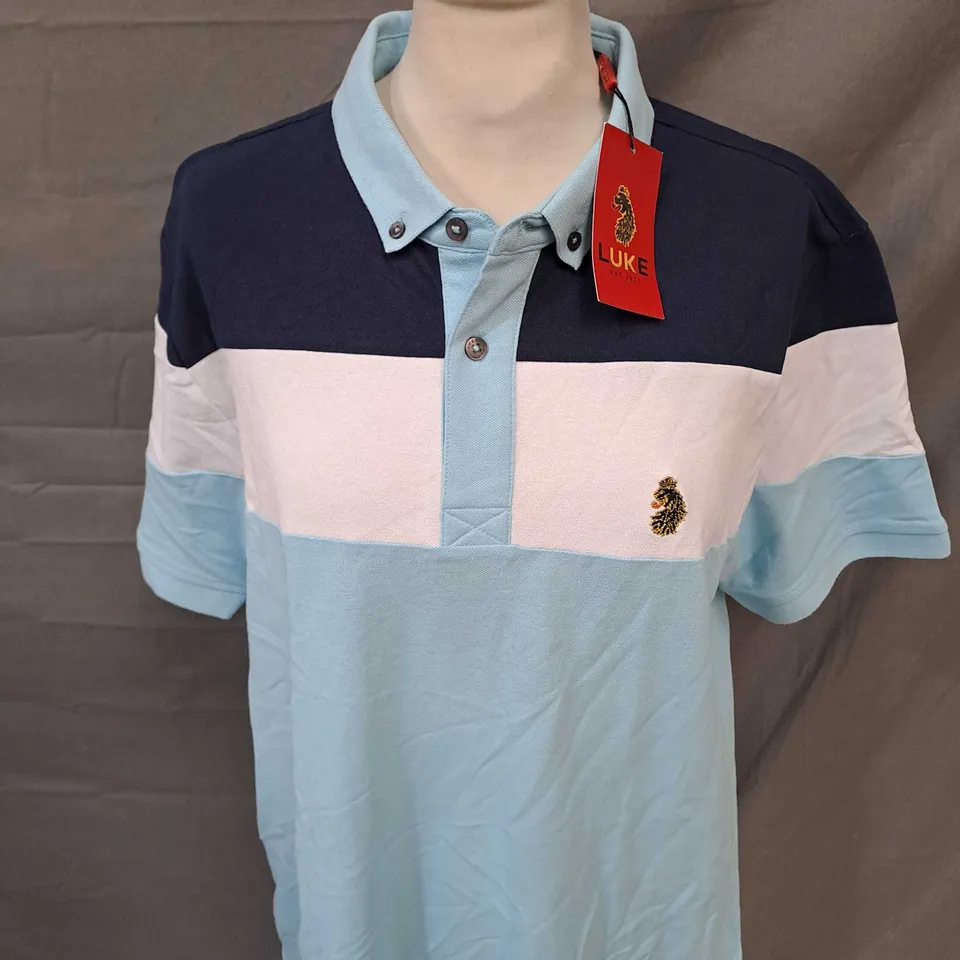 LUKE 1977 COLOUR BLOCK POLO SHIRT SIZE XL