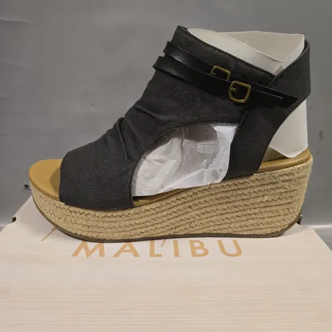 BOXED BLOWFISH MALIBU LACEY WEDGE SANDALS, WASHED BLUE DENIM - UK SIZE 8
