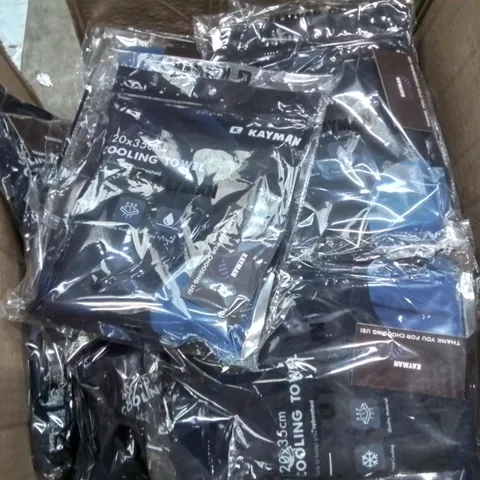 BOX CONTAINING LARGE AMOUNT OF BRAND NEW KAYMAN COOLING TOWELS