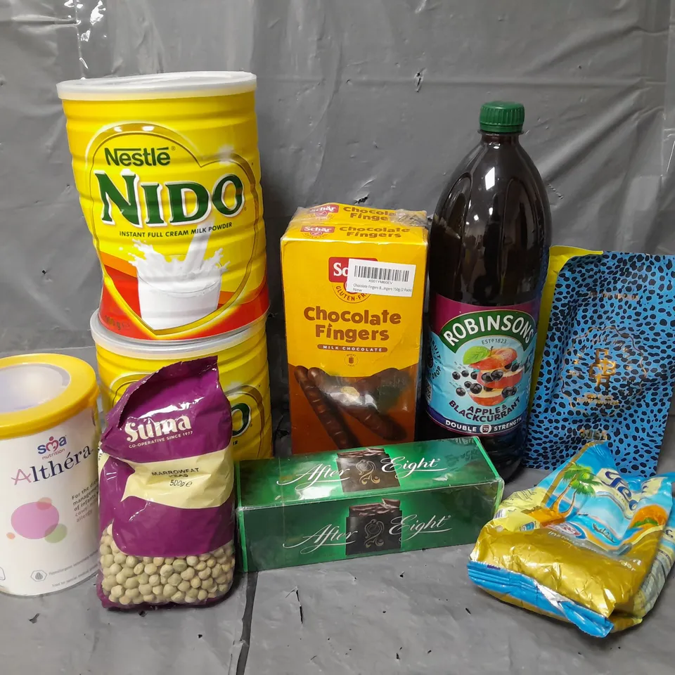 APPROXIMATELY 9 FOOD & DRINKS ITEMS TO INCLUDE ROBINSONS APPLE & BLACKCURRANT DOUBLE STRENGTH (1.75L), AFTER EIGHT (300g), ALTHERA DIERTY MANAGEMENT MILK, ETC - COLLECTION ONLY