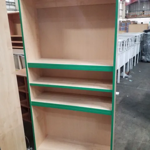 TALL LEARNING FURNITURE TRAY CUPBOARD/BOOKCASE WITH GREEN EDGING IN MAPLE