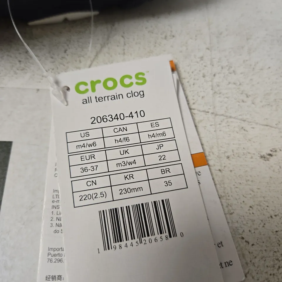 CROCS ALL TERRAIN CLOG – NAVY, UK 3 (EU 36–37) – PAIR WITH TAG