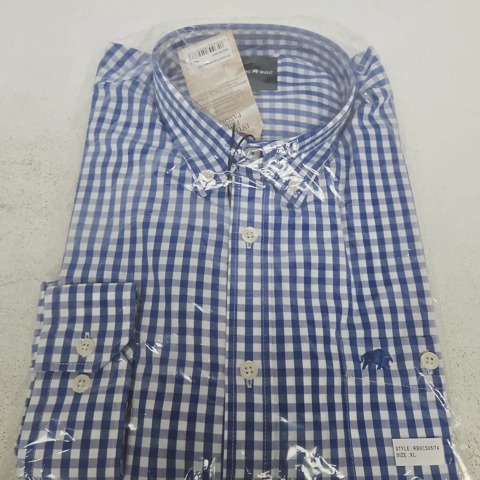 RAGING BULL MEN'S BLUE & WHITE GINGHAM SHIRT XL