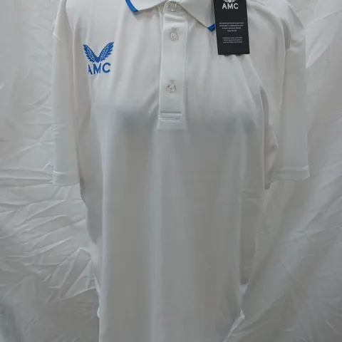 AMC SHORT SLEEVE MEDIA POLO SHIRT, WHITE/BLUE - SIZE L