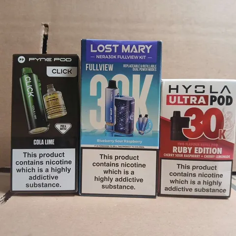 APPROXIAMTELY 15 ASSORTED VAPING PRODUCTS TO INCLUDE HYOLA, PYNE POD, ETC - COLLECTION ONLY