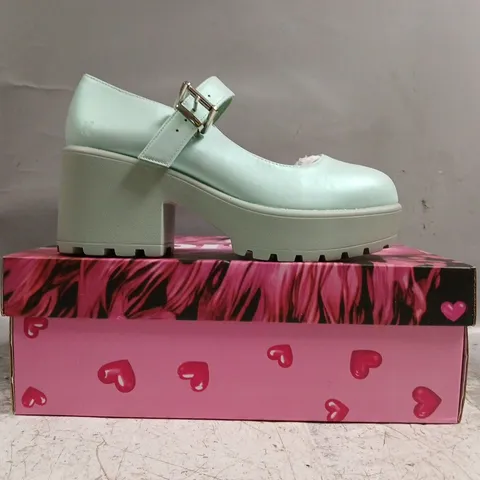BOXED PAIR OF KOI TIRA PEARL MARY JANES SKY JEWEL EDITION IN BLUE SIZE UK 4