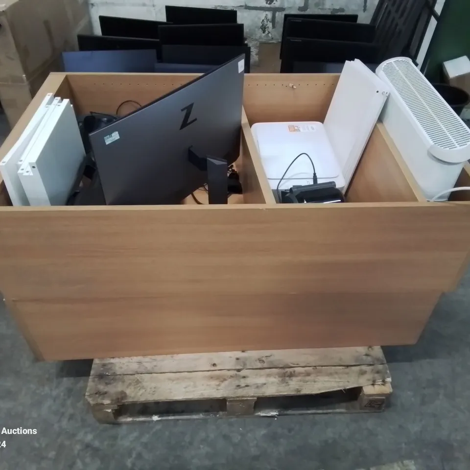 MIXED PALLET OF OFFICE SUPPLIES AND 2 LARGE CABINETS