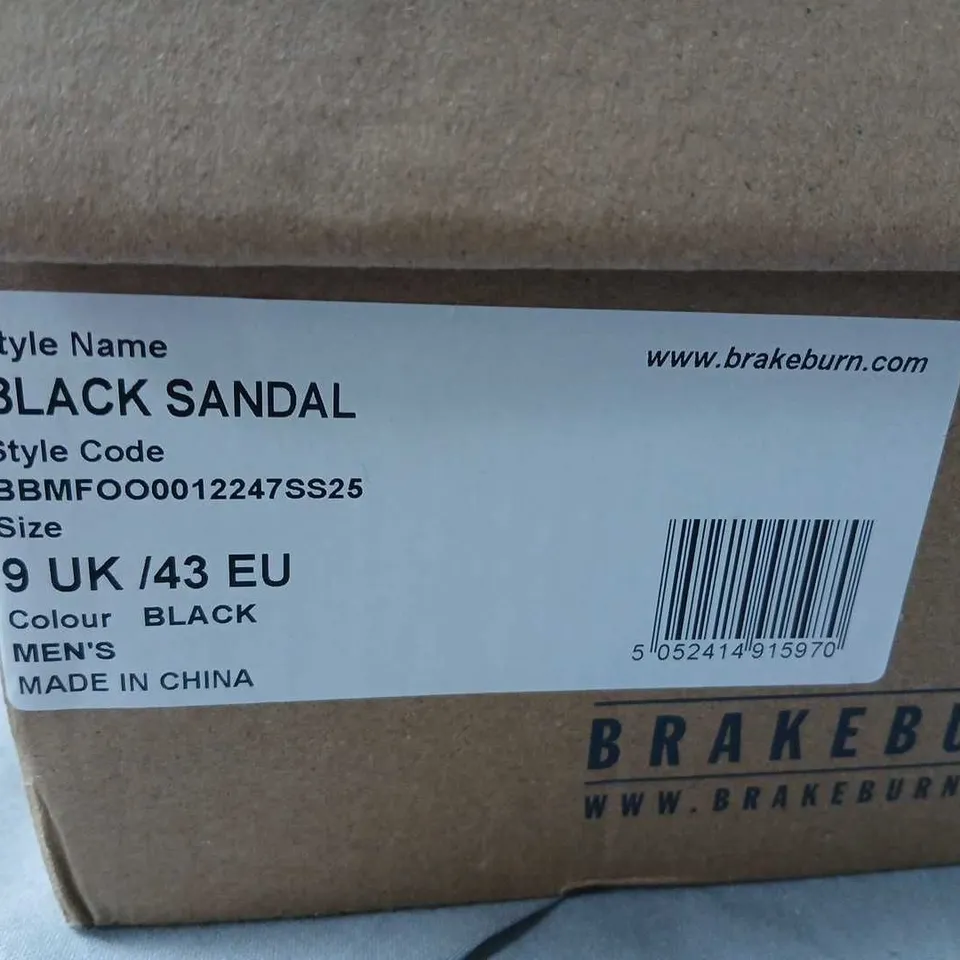BRAKEBURN BLACK SANDAL - MEN'S, UK 9 / EU 43, TWO-STRAP CORK FOOTBED