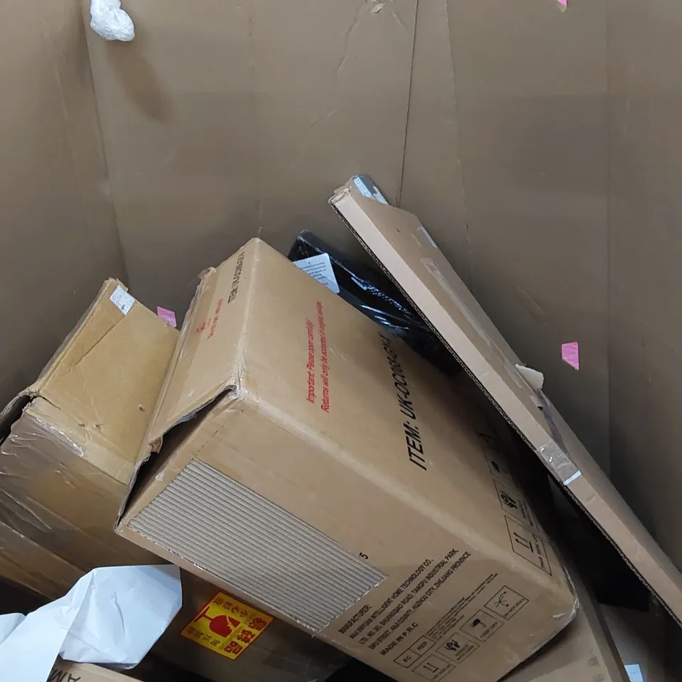 PALLET OF ASSORTED CONSUMER GOODS AND FURNITURE PRODUCTS TO INCLUDE; KIDS CAR SEAT, CEILING FAN, ACACIA WOOD GARDEN TABLE, BIKE RACK, STORAGE TROLLEY ECT.