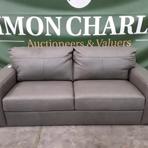 DESIGNER 3 SEATER SOFA - GREY LEATHER