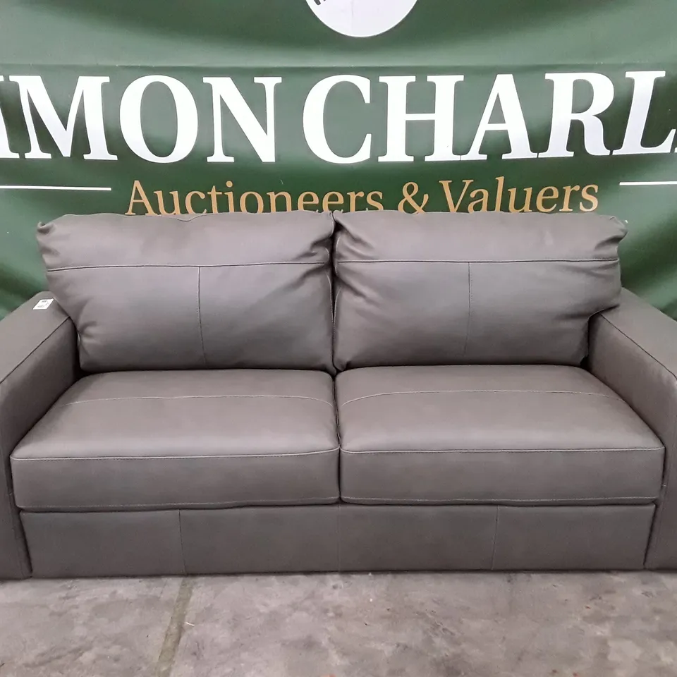 DESIGNER 3 SEATER SOFA - GREY LEATHER