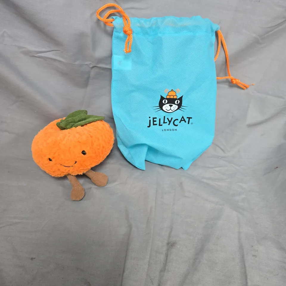 JELLYCAT LONDON PLUSH ORANGE FRUIT WITH BLUE DRAWSTRING BAG