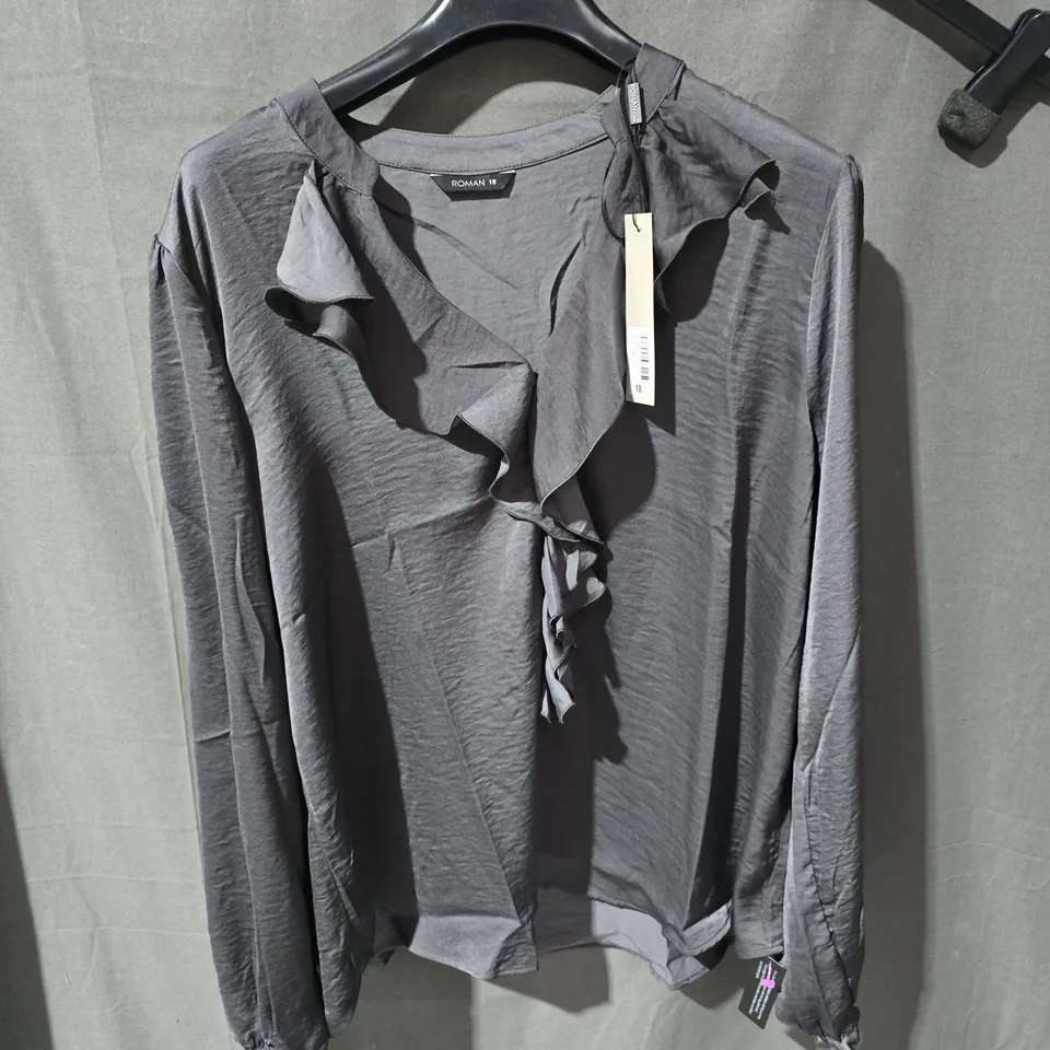 ROMAN WOMEN'S GREY BLOUSE WITH RUFFLE FRONT – UK SIZE 18