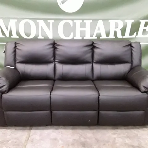 DESIGNER ALBION 3 SEATER MANUAL RECLINER SOFA - BLACK LEATHER