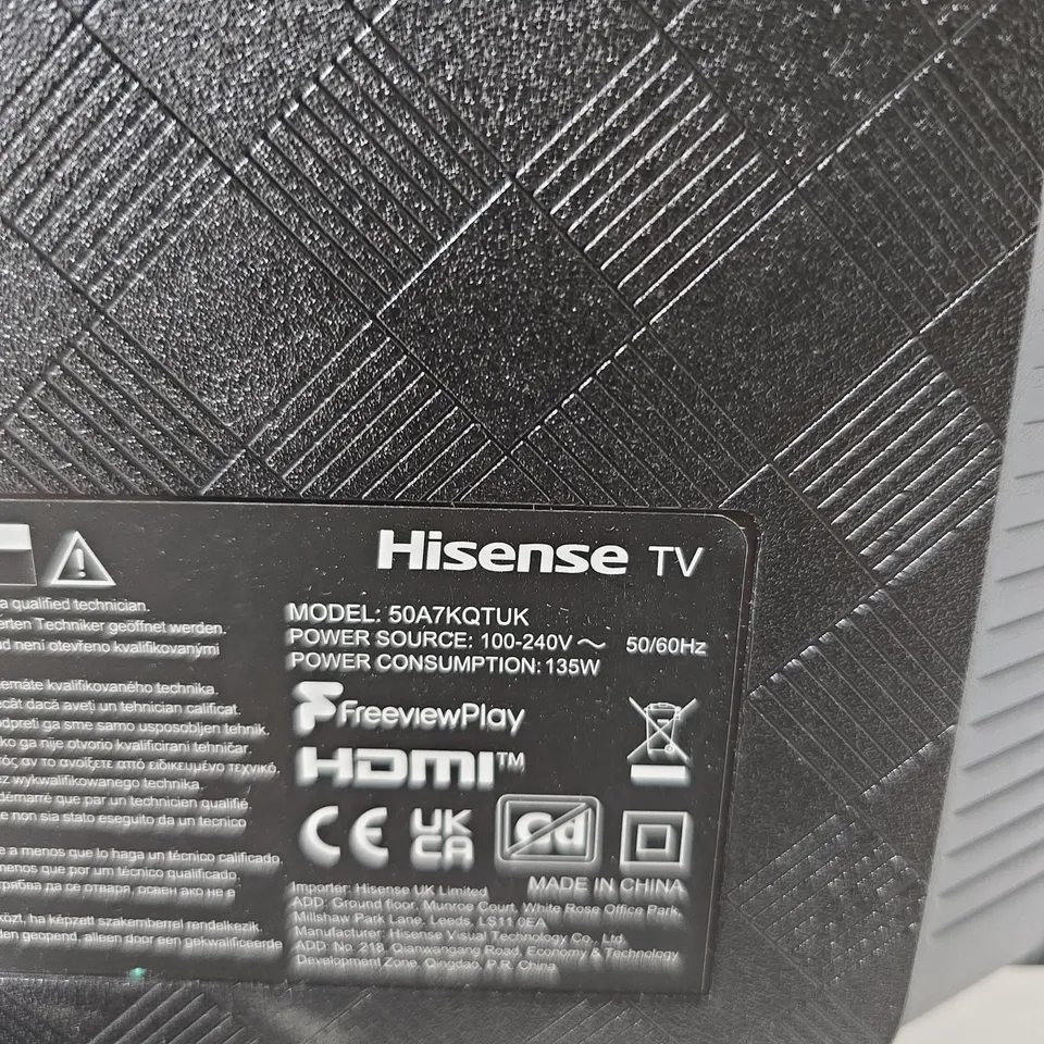 HISENSE 50A7KQTUK 50-INCH SMART TV - DAMAGED SCREEN