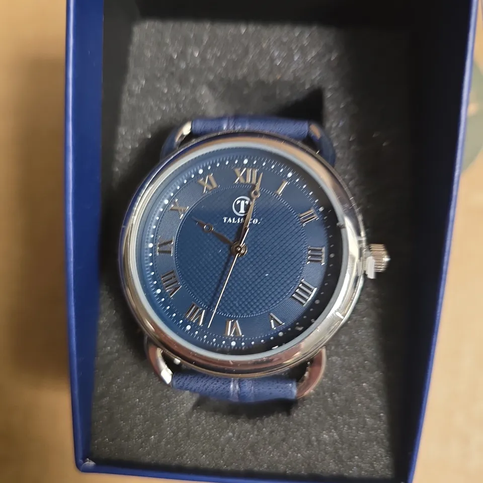 TALIS CO WRISTWATCH WITH BLUE FACE & BROWN LEATHER STRAP