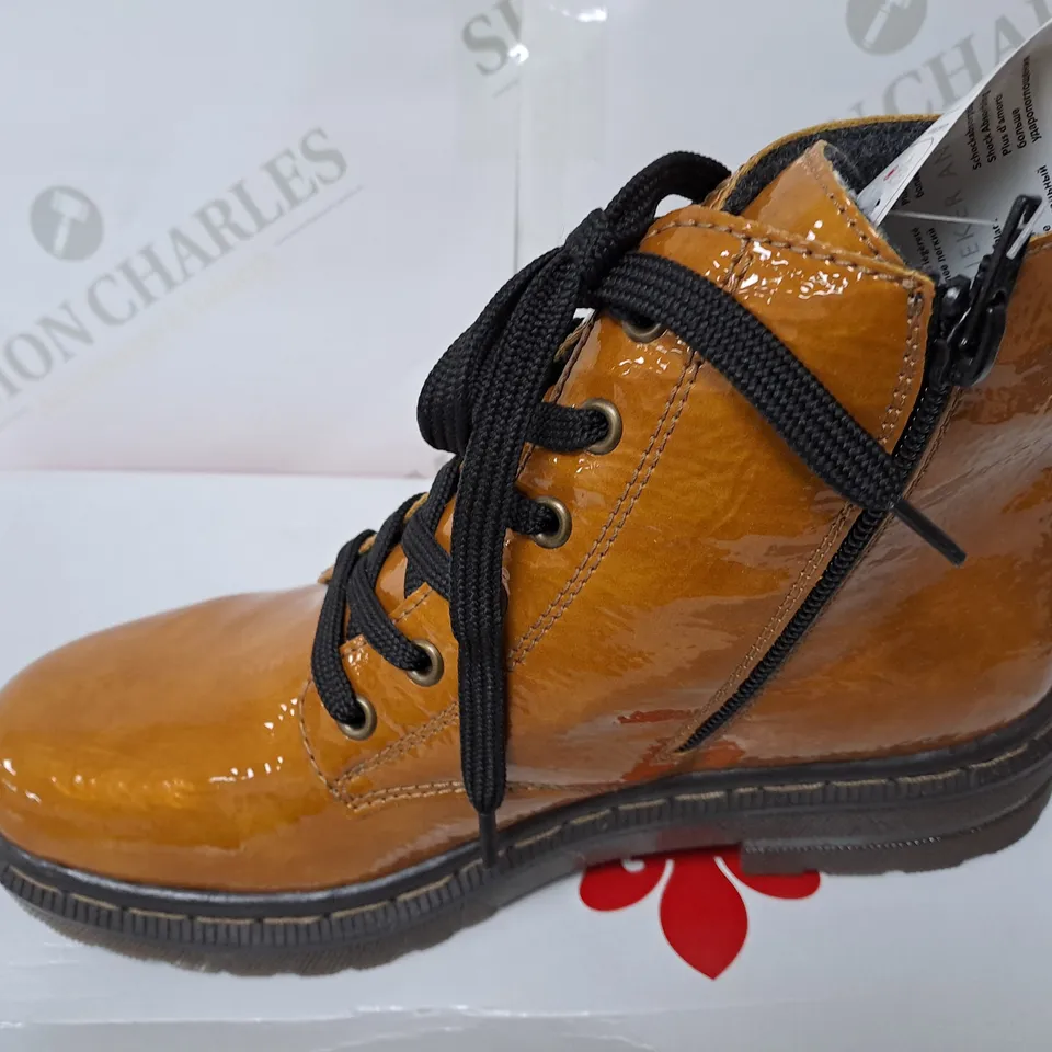 BOXED RIEKER LACE ANKLE BOOTS SIZE 6 OCHRE