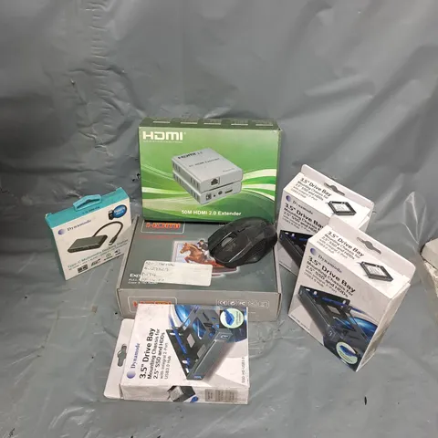 APPROXIMATELY 14 ASSORTED ELECTRICAL ITEMS TO INCLUDE HDMI 2.0 EXTENDER, MOUSE, 3.5" DRIVE BAY, ETC