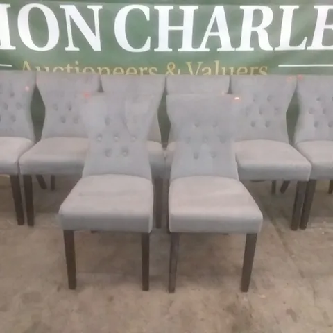 SET OF 8 DESIGNER KENSINGTON GREY VELVET BUTTON BACK DINING CHAIRS (BLACK LEG)