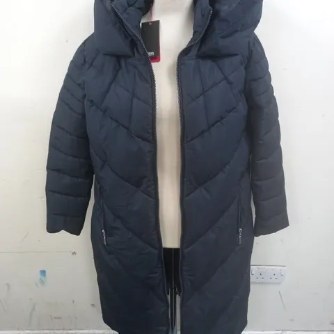 KLASS NAVY LONGLINE HOODED COAT - L