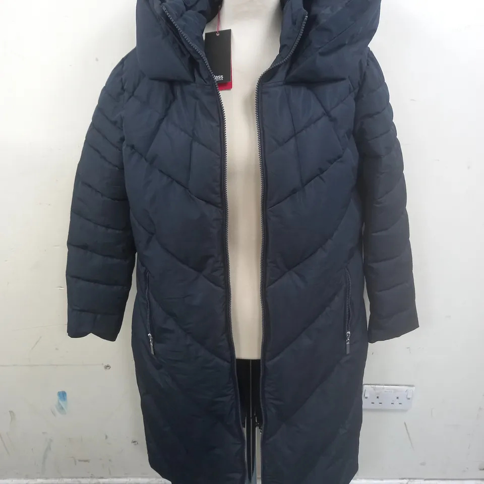 KLASS NAVY LONGLINE HOODED COAT - L