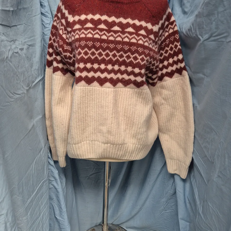 BARBOUR KNITTED SWEATER – RED/CREAM FAIR ISLE PATTERN, UK 10