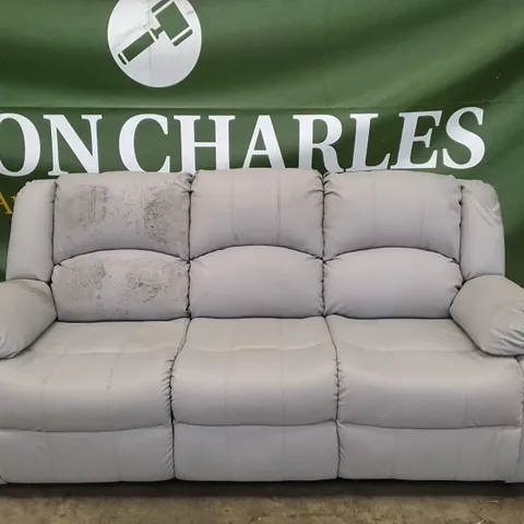 QUALITY DESIGNER DAKOTA MANUAL RECLINER 3 SEATER SOFA - LIGHT GREY LEATHER