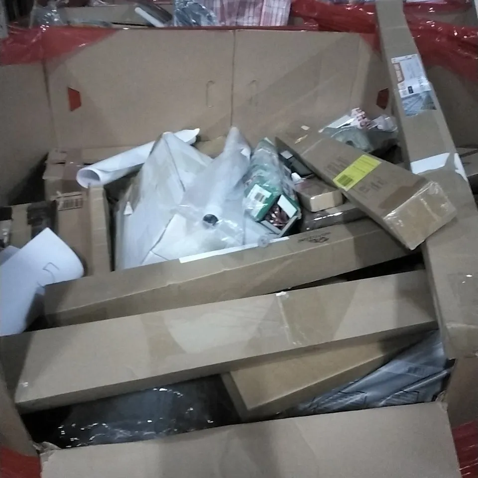 PALLET OF HOUSEHOLD ITEMS TO INCLUDE TOILET, SMART CEILING FAN WITH LIGHT, CRAZY DARTS, THE SEAHORSE BARQUE AND OTHER ASSORTED ITEMS...