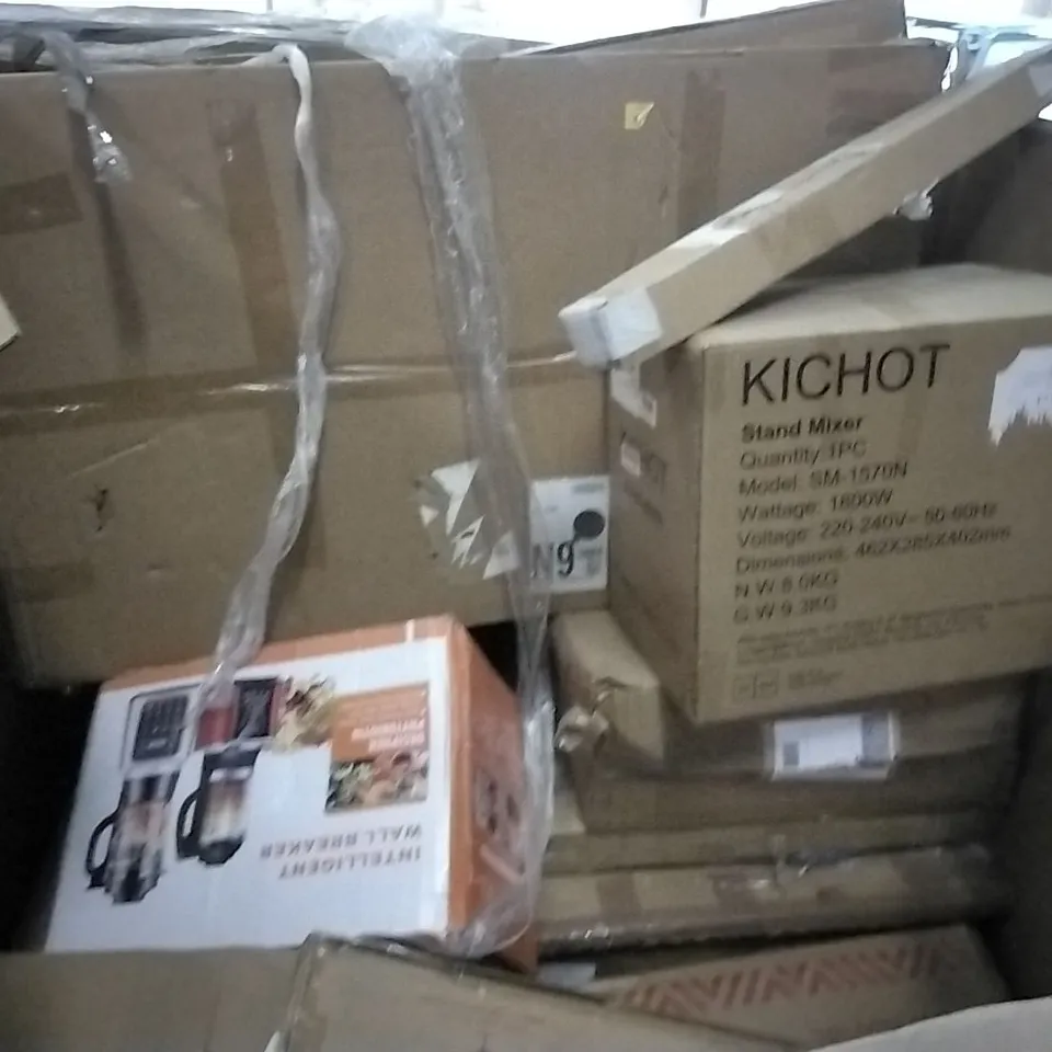 PALLET OF ASSORTED ITEMS INCLUDING YONISEE DESK CHAIR, ACCSTORE SHOE RACK, SKY LIGHT CUTTING BOARD, FADWARE FRYING PAN, FORGING MOUNT FULL MOTION LONG ARM TV WALL MOUNT, TROTRONICS AIR PURIFIER