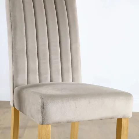 BOXED SALISBURY DINING CHAIR, CHAMPAGNE CLASSIC VELVET & NATURAL OAK FINISHED SOLID HARDWOOD 
