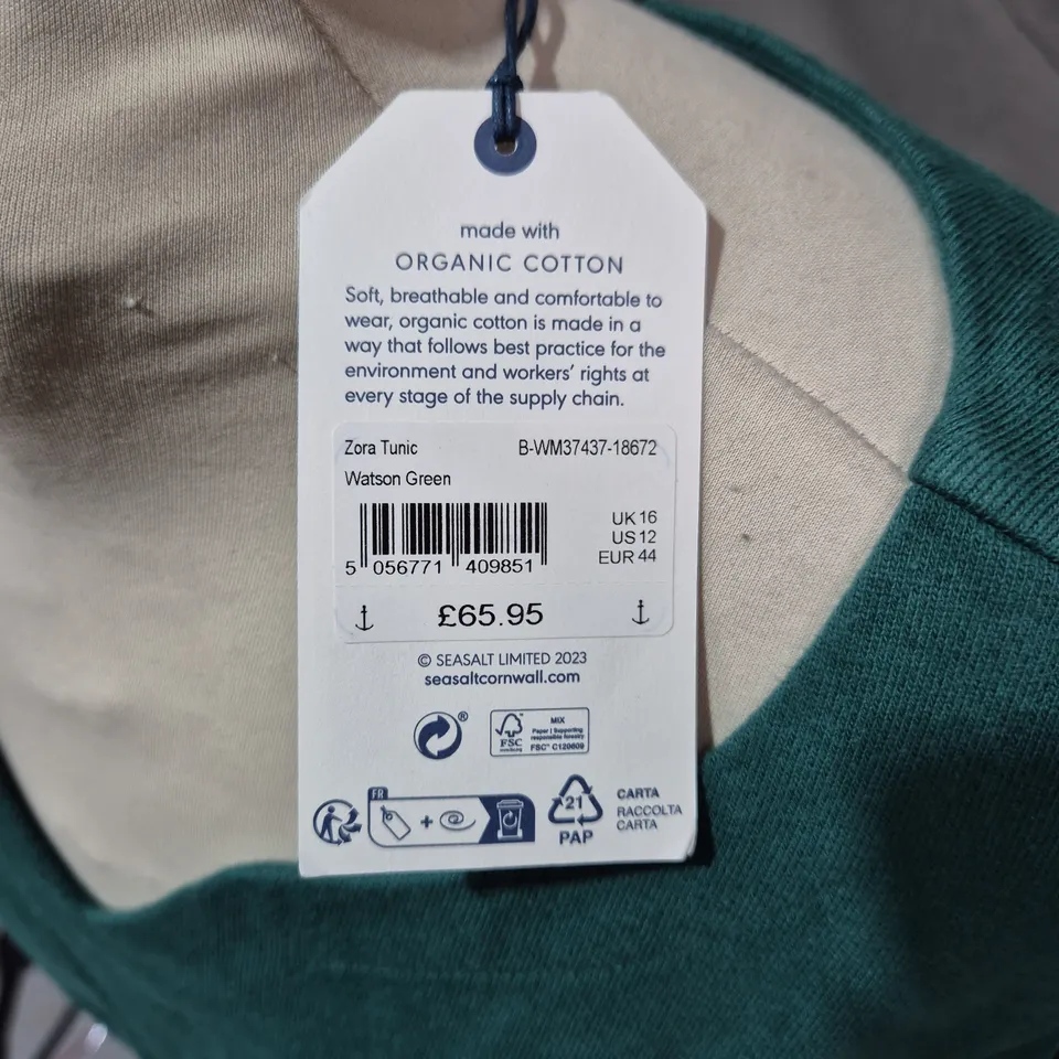 SEASALT ZORA TUNIC – WATSON GREEN, ORGANIC COTTON – UK 16