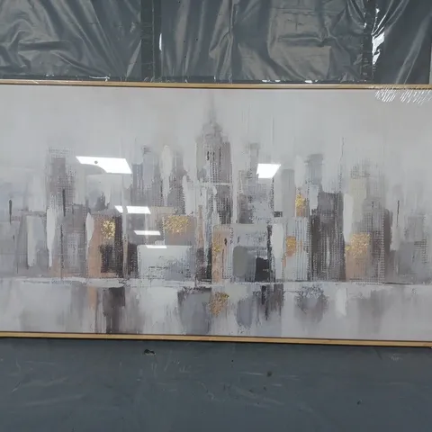 CAPPED CITY LANDSCAPE FOILED CANVAS WITH HAND-PAINTED EMBELLISHMENTS - COLLECTION ONLY