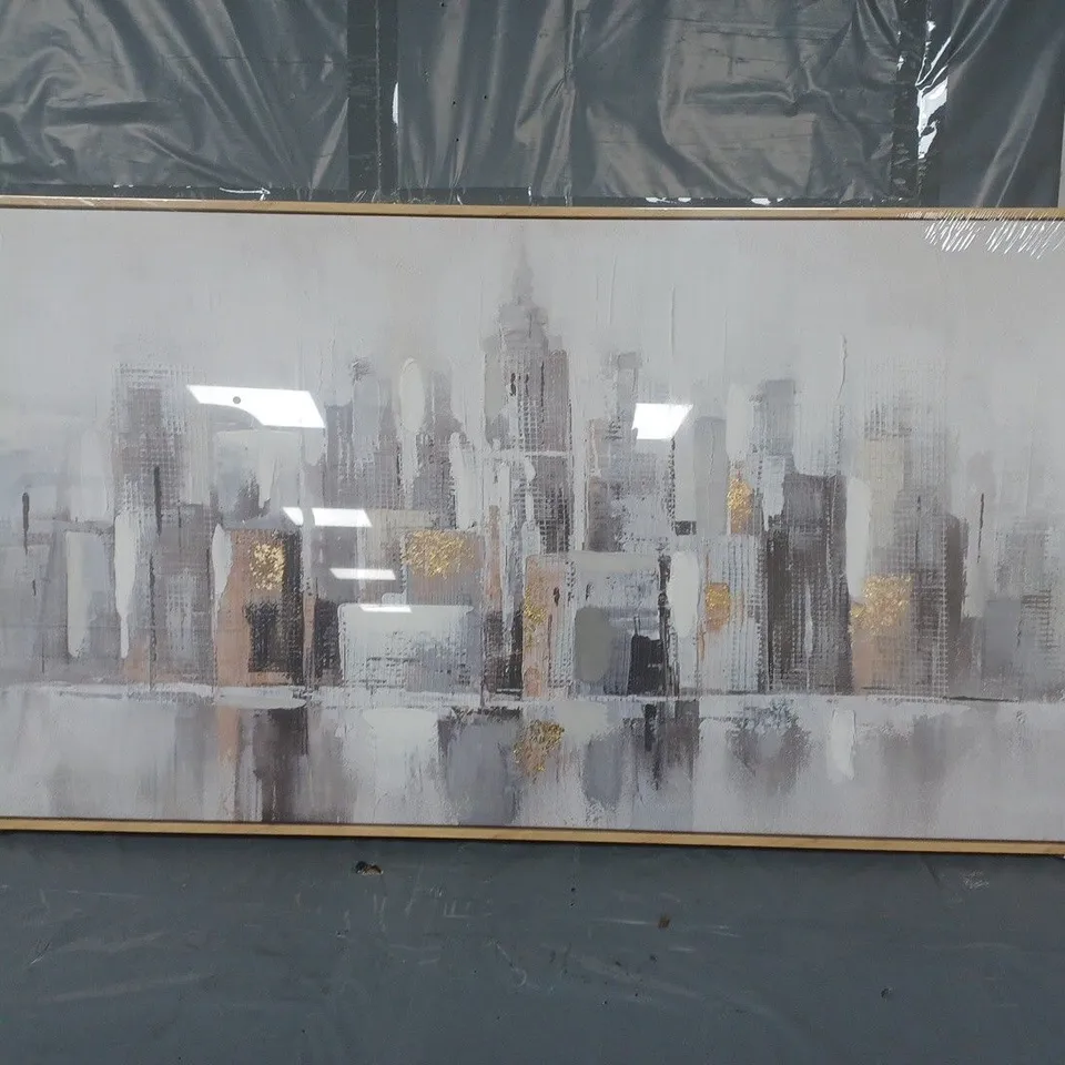 CAPPED CITY LANDSCAPE FOILED CANVAS WITH HAND-PAINTED EMBELLISHMENTS - COLLECTION ONLY