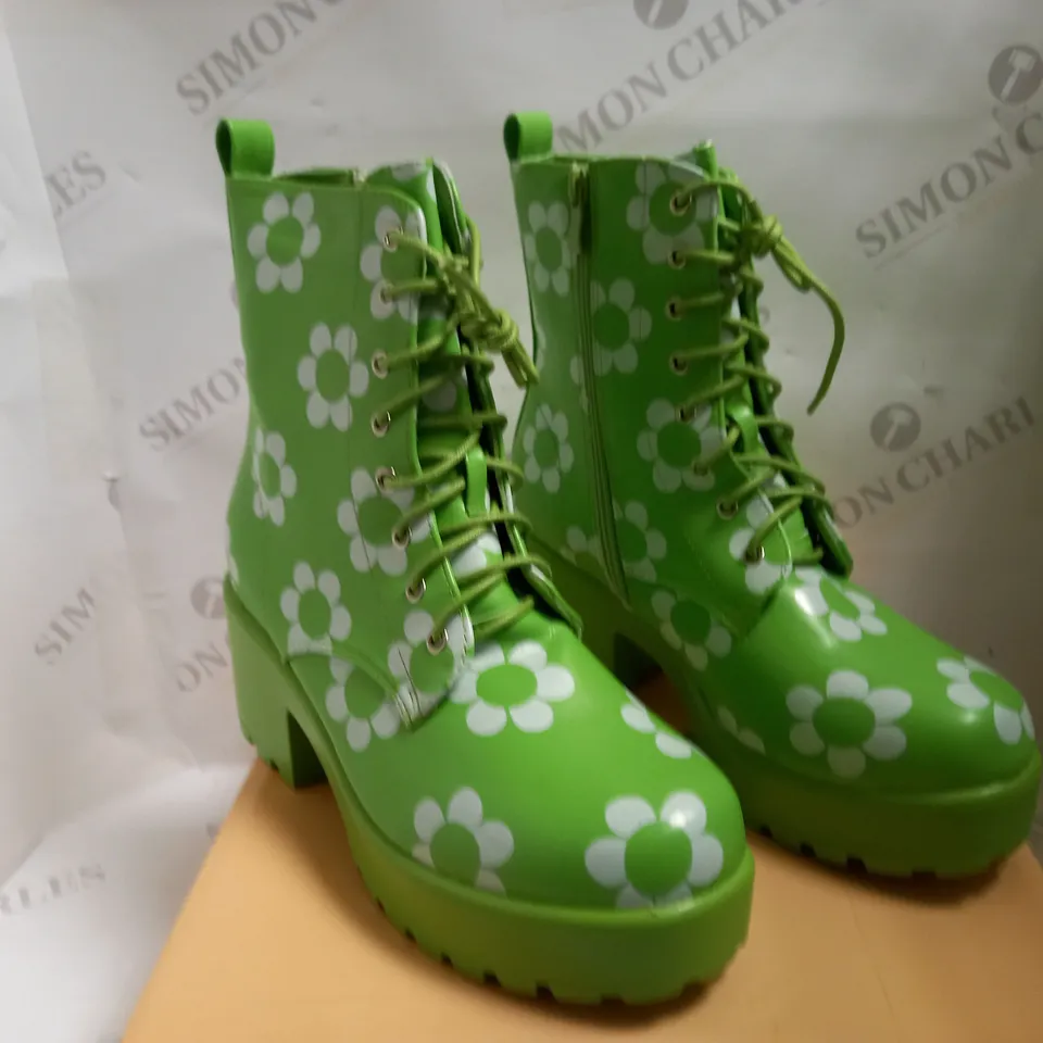 KOI VEGAN ORCHIS CHARM GREEN FLOWER POWER BOOTS - SIZE 6