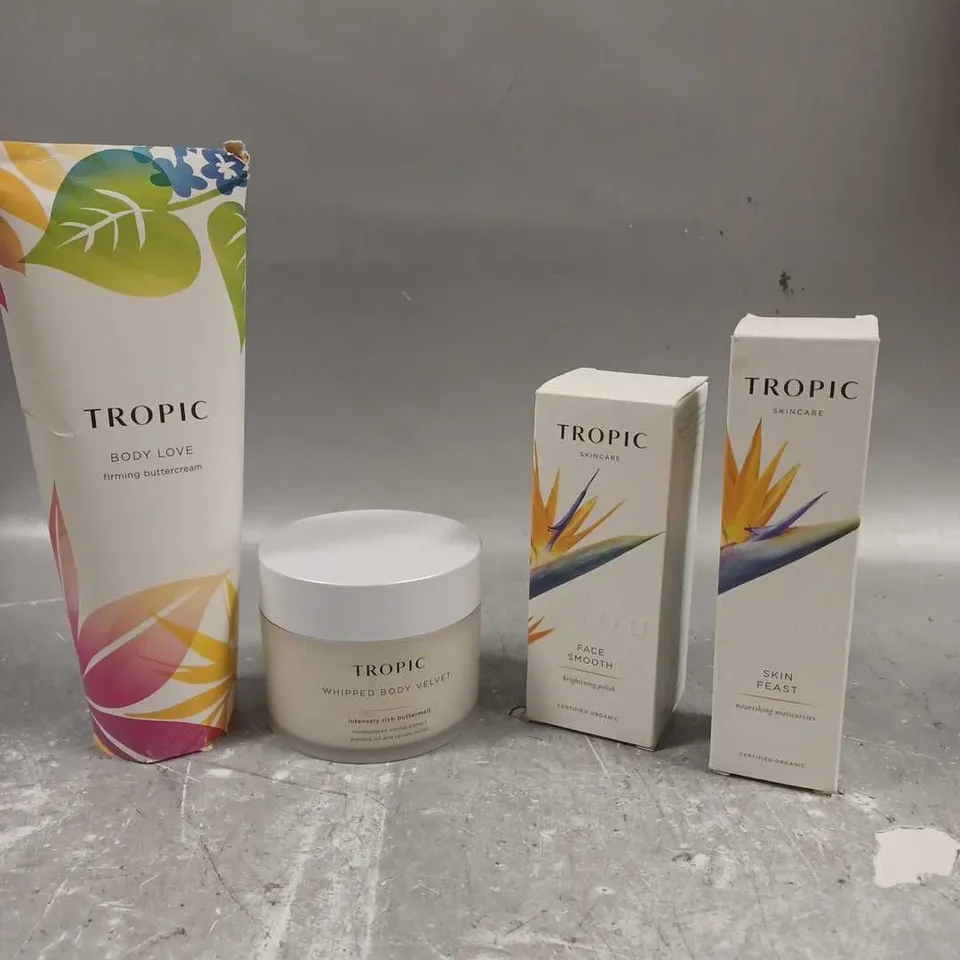 TROPIC SKINCARE LOT OF 4 PRODUCTS TO INCLUDE - NOURISHING MOISTURISER - FIRMING BUTTERCREAM - BRIGHTENING POLISH - ETC