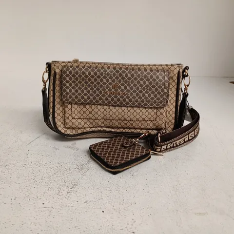 RIVER ISLAND BEIGE PATTERNED CROSSBODY HANDBAG WITH MATCHING WALLET