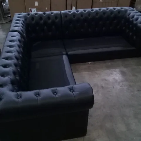 DESIGNER HAMPTON BLACK CHESTERFIELD CORNER SOFA - MISSING CUSHIONS