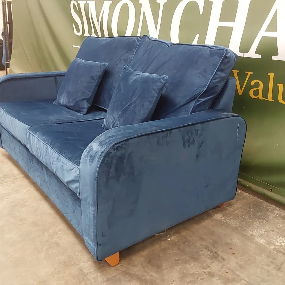 QUALITY DESIGNER BLUE VELVET SOFA BED