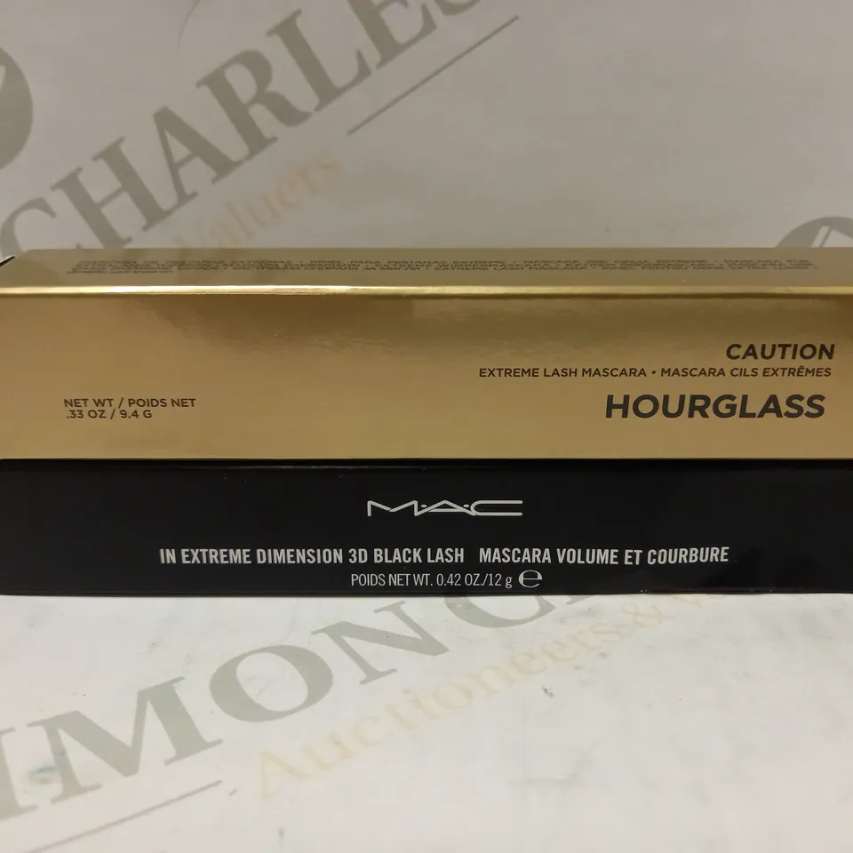 LOT OF 2 MAKEUP PRODUCTS TO INCLUDE HOURGLASS CAUTION EXTREME LASH MASCARA ULTRA BLACK & IN EXTREME DIMENSION 3D BLACK LASH MASCARA 