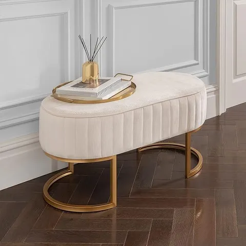 BRAND NEW BOXED HOMESDIRECT365 IVORY VELVET UPHOLSTERED BENCH
