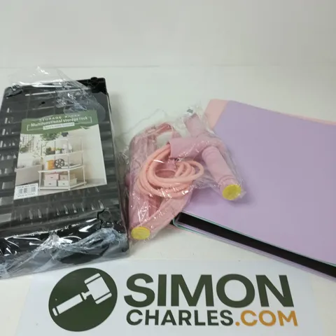 APPROXIMATELY 20 ASSORTED HOUSEHOLD PRODUCTS TO INCLUDE STORAGE RACK, FOLDER SET, HOME DECOR ETC 