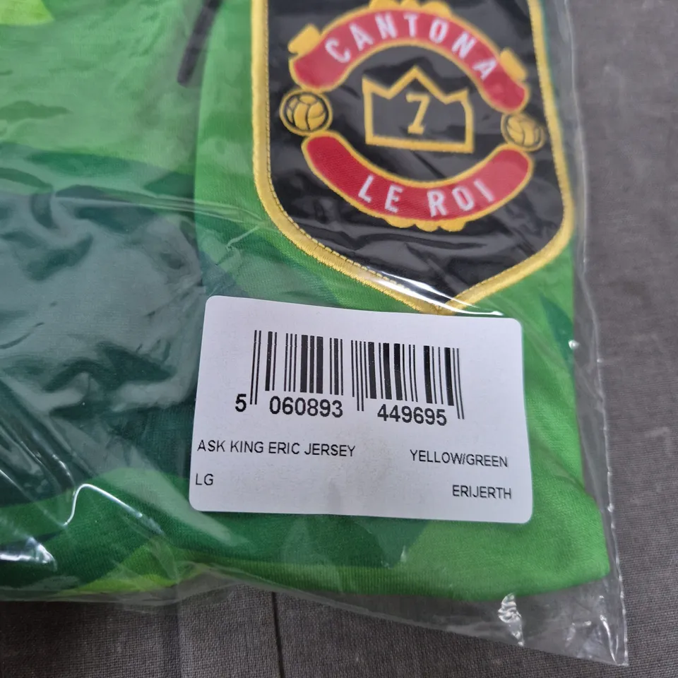 ERIC CANTONA JERSEY – GREEN & YELLOW, UK SIZE L (LG)