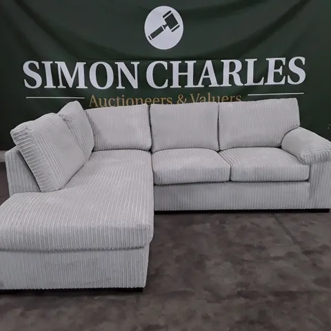 QUALITY DESIGNER AMALFI STANDARD LH CORNER CHAISE - SILVER CORDUROY FABRIC