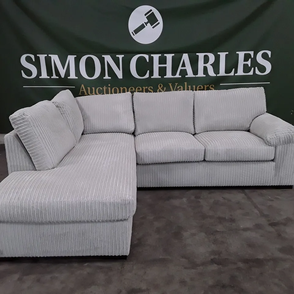 QUALITY DESIGNER AMALFI STANDARD LH CORNER CHAISE - SILVER CORDUROY FABRIC