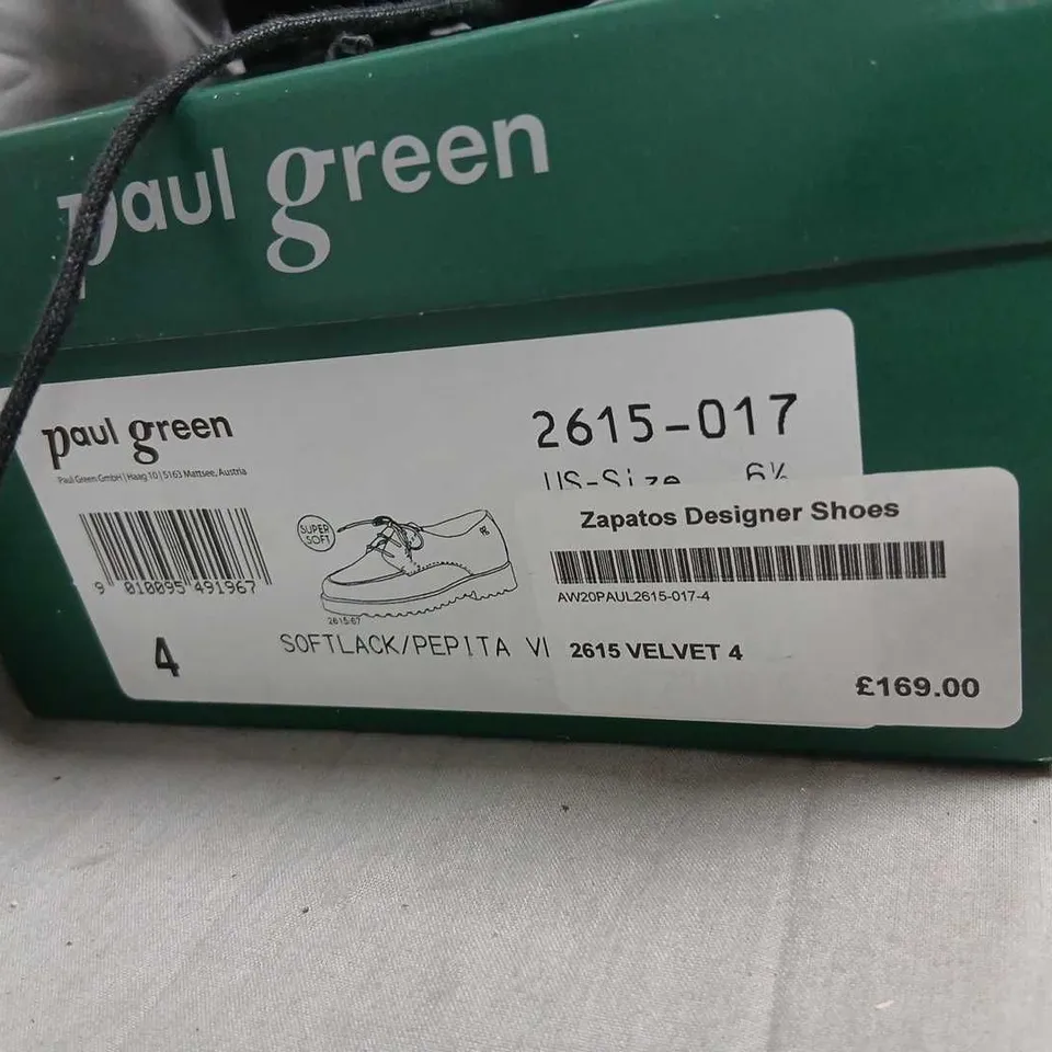 PAUL GREEN VELVET & PATENT LEATHER LACE-UP OXFORD SHOES – UK 4