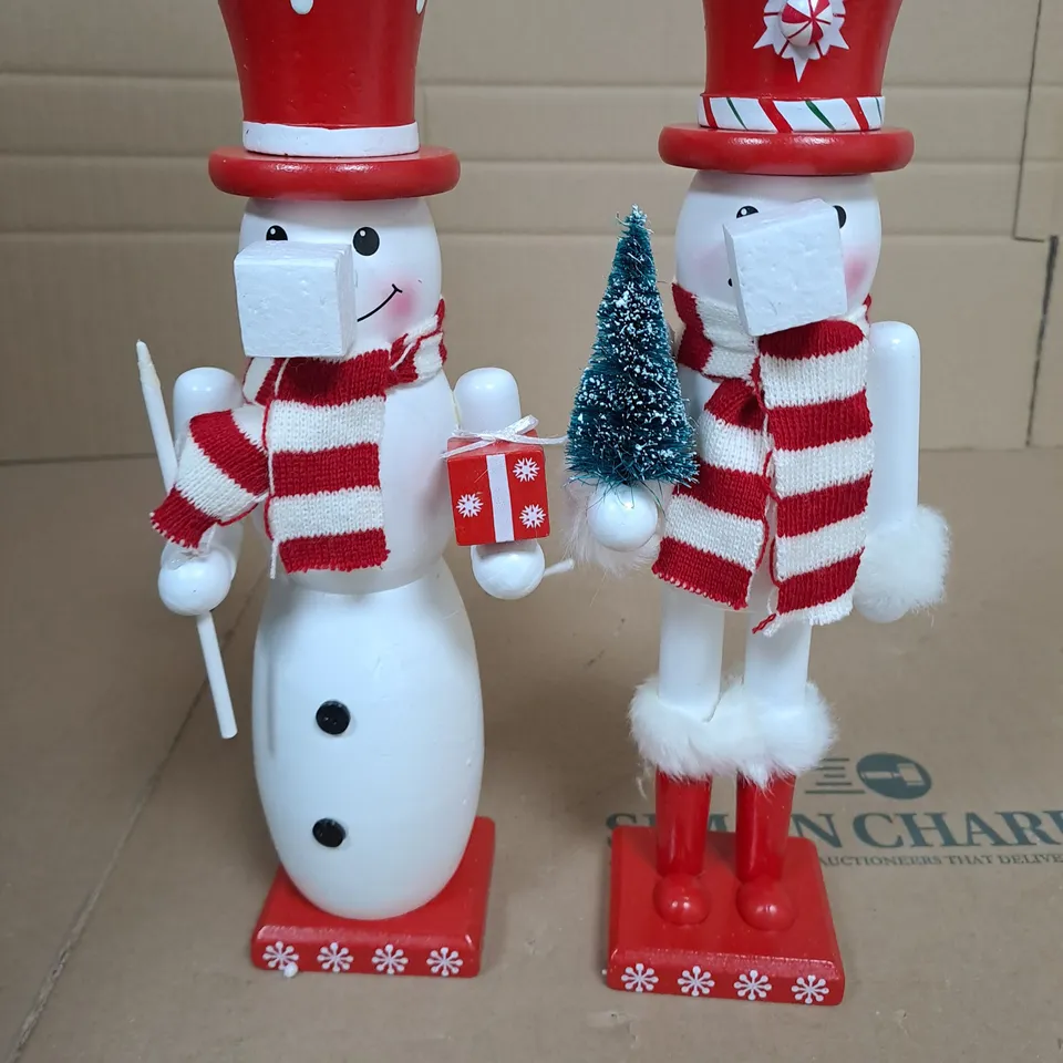 PAIR OF SNOWMAN NUTCRACKER CHRISTMAS DECORATIONS