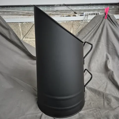 BLACK METAL CYLINDRICAL OUTDOOR STORAGE CONTAINER WITH SIDE HANDLES – OPEN TOP